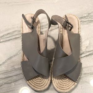 Caslon Gray leather cross wedge espadrille